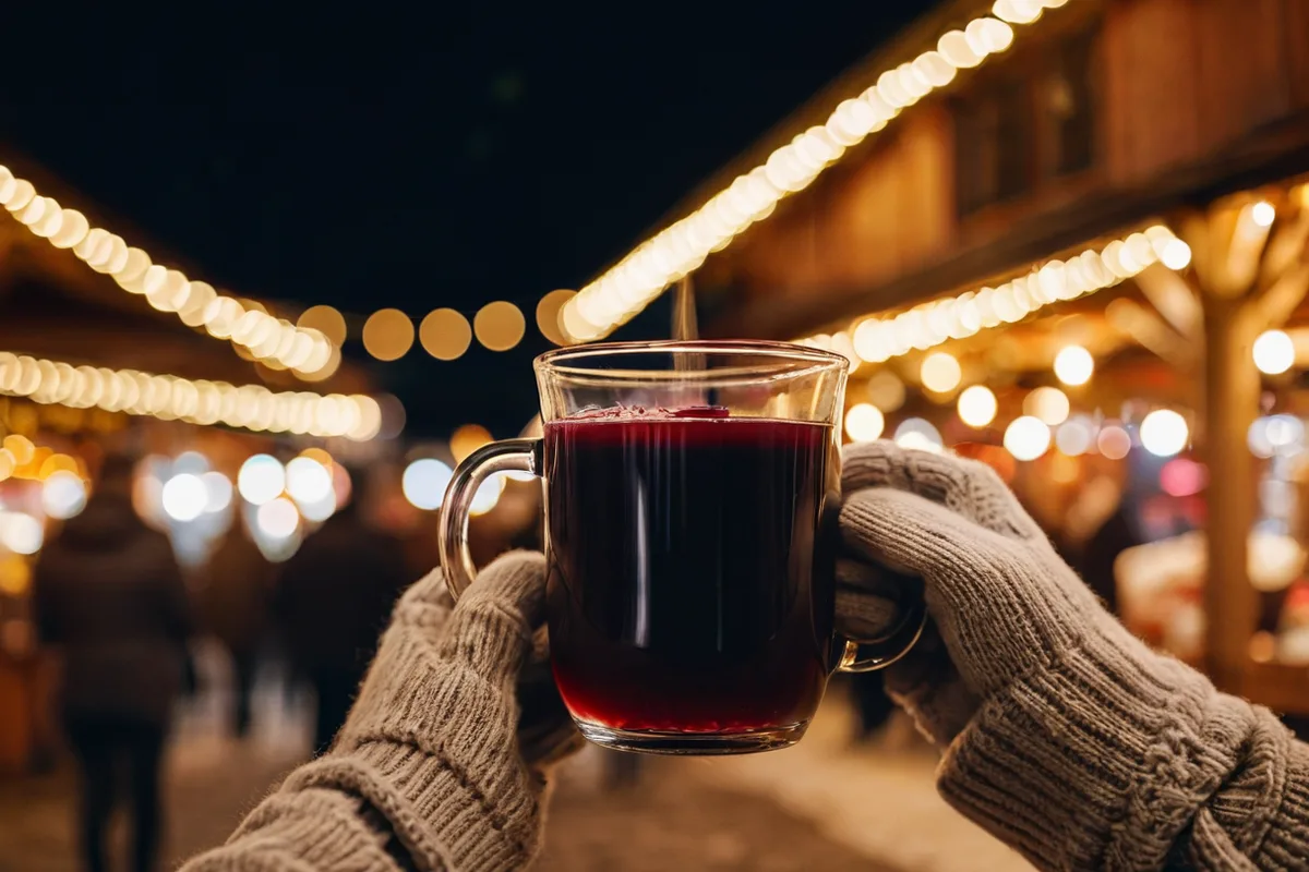 A mug of GlĂĽhwein at a Munich Christmas market