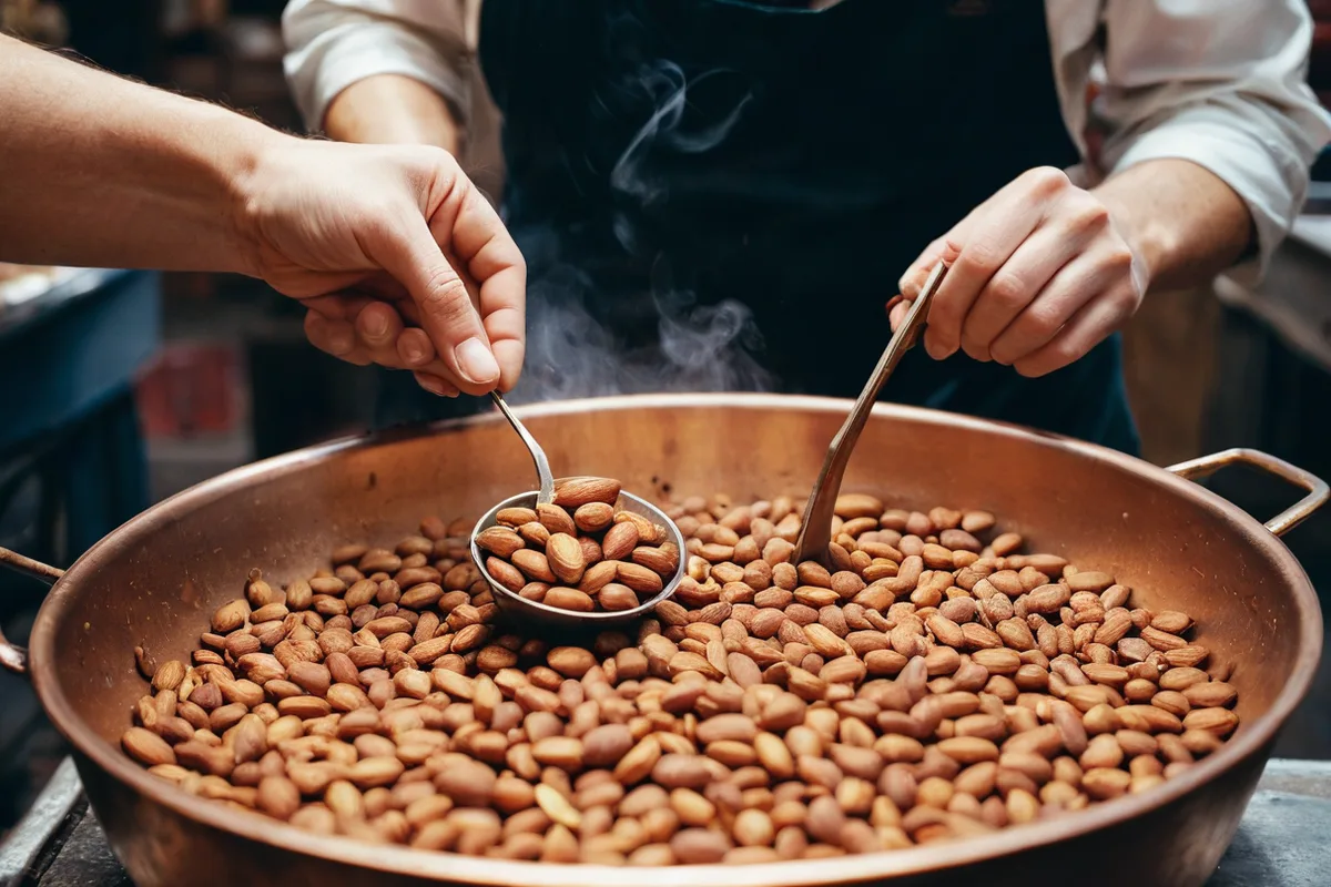 Roasted almonds stall at a Bavarian Christmas market