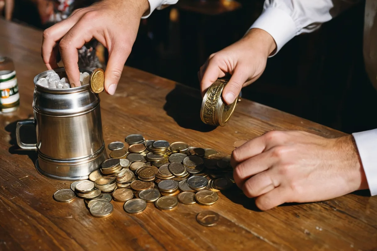 Tipping a server at an Oktoberfest beer tent