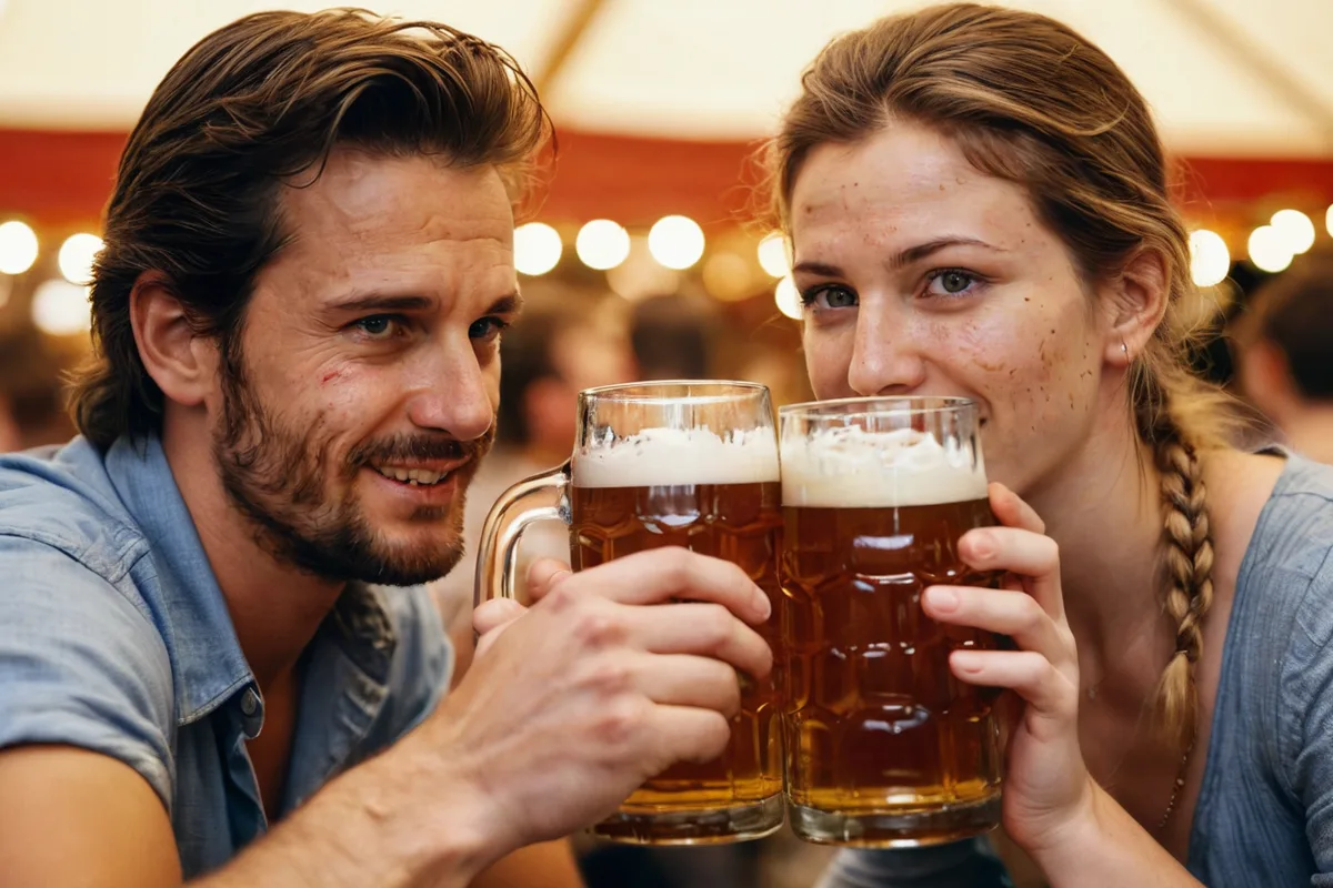Making eye contact during an Oktoberfest toast
