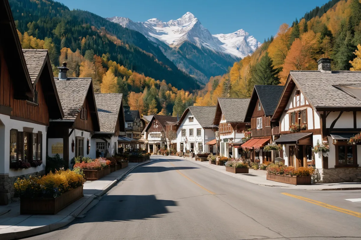 A Bavarian-themed American town during Oktoberfest season