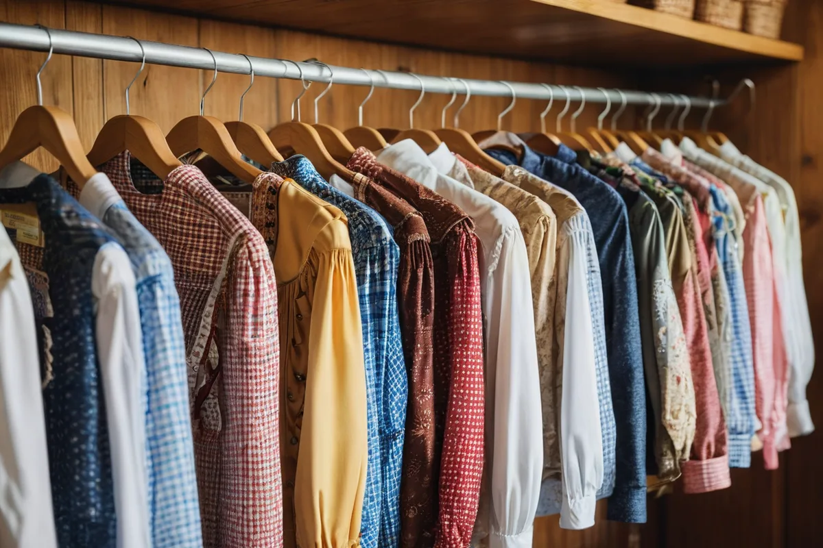 A rack of dirndls in a Trachten shop